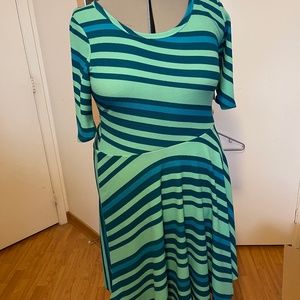 Blue & Green A line dress with short sleeves.  No Pocket.